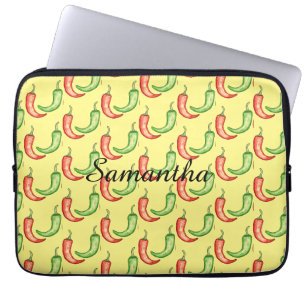 Watercolor Red And Green Chili Peppers Laptop Sleeve