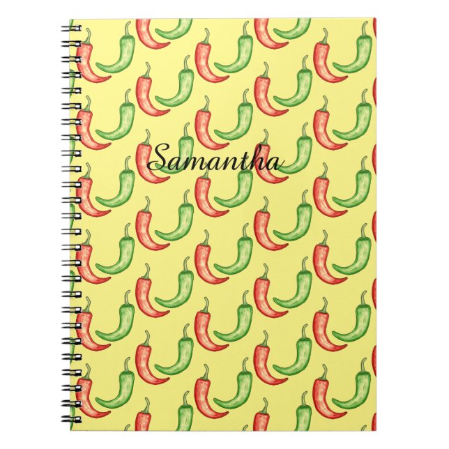 Watercolor Red And Green Chili Peppers Notebook (Front)