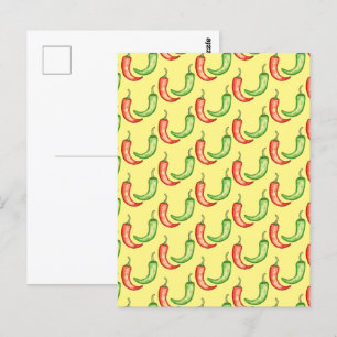 Watercolor Red And Green Chili Peppers Postcard