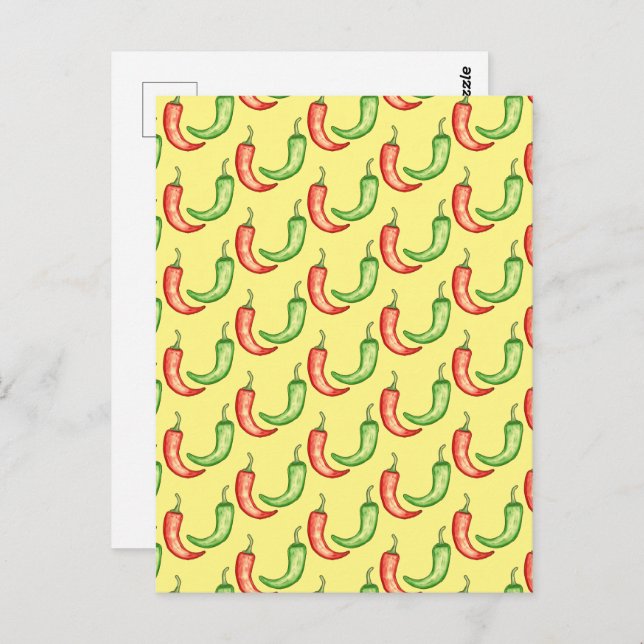 Watercolor Red And Green Chili Peppers Postcard (Front/Back)
