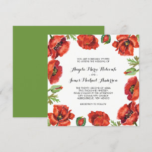 Watercolor Red and Green Poppy Flower Wedding 2 Invitation