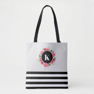 Watercolor Red and Pink Circle Floral Wreath Tote Bag