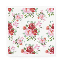 Watercolor Red and Pink Floral Seamless Pattern 
