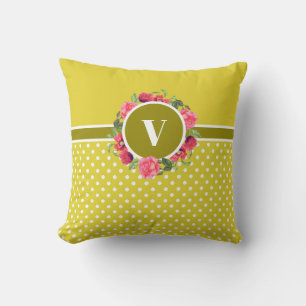 Watercolor Red and Pink Flowers Wreath Circle Throw Pillow