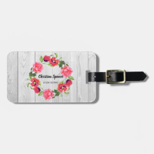 Watercolor Red and Pink Flowers Wreath Design Luggage Tag