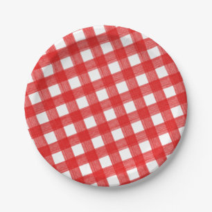 Watercolor Red and White Plaid Paper Plate