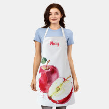 Watercolor Red Apple Customizable Apron