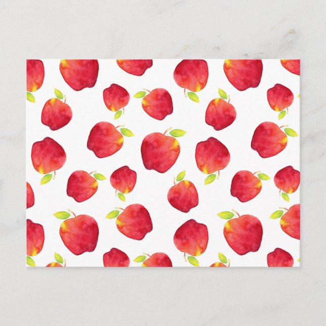 Watercolor Red Apple Pattern Postcard (Front)