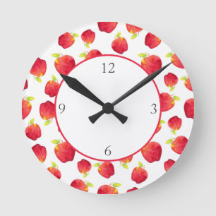 Watercolor Red Apple Pattern Round Clock