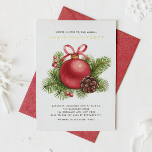 Watercolor Red Ball Ornament Christmas Party