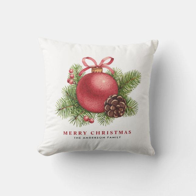 Watercolor Red Ball Ornament Christmas Throw Pillow (Front)