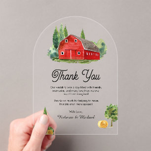 Watercolor Red Barn Rural Farm Wedding Thank You Acrylic Invitations