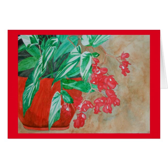 Watercolor Red Begonia in Pot (Front Horizontal)