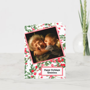 Watercolor Red Berries Happy Holidays Grandma Holiday Card