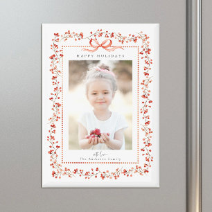 Watercolor Red Berry Frame Photo Christmas Holiday Magnet
