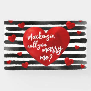 Watercolor Red & Black Hearts Marry Me Proposal Banner