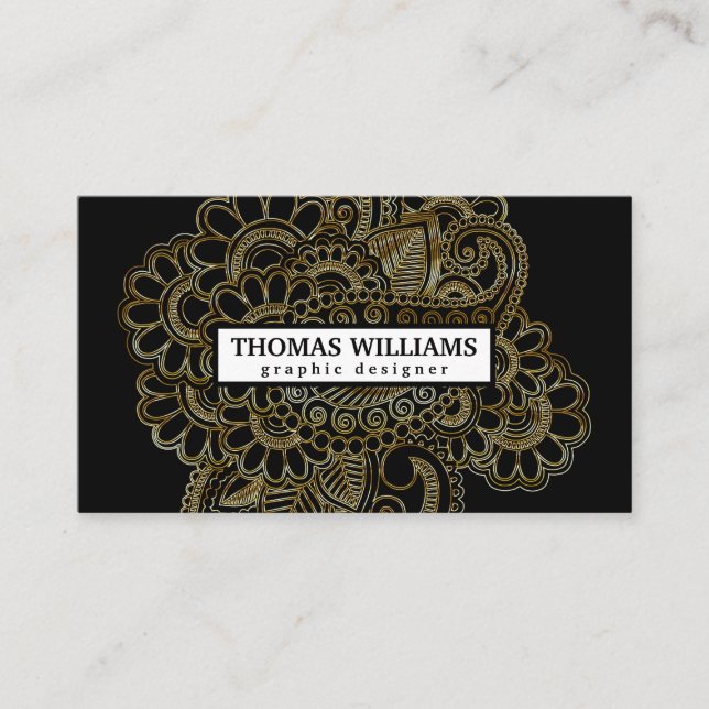 Watercolor red blue floral paisley pattern business card (Front)