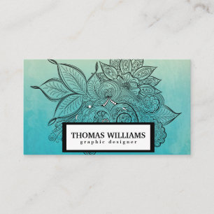 Watercolor red blue floral paisley pattern business card