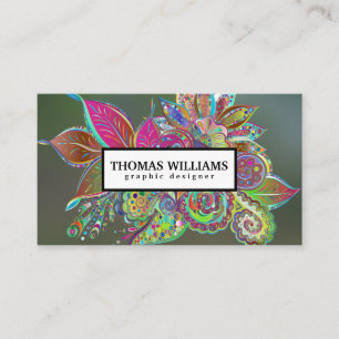 Watercolor red blue floral paisley pattern business card