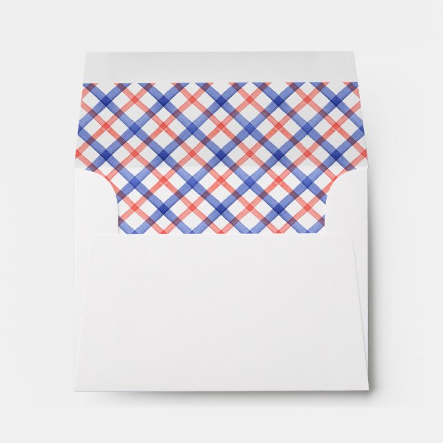 Watercolor Red & Blue Plaid Lobster Personalized Envelope (Back (Bottom))