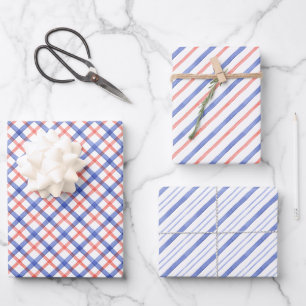 Watercolor Red & Blue Plaid Wrapping Paper Sheet