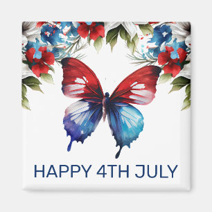 Watercolor Red, Blue & White Flowers 4th of July Magnet