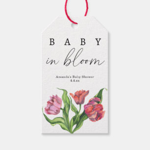 Watercolor red bouquet flowers - baby in bloom gift tags