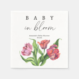 Watercolor red bouquet flowers - baby in bloom napkin