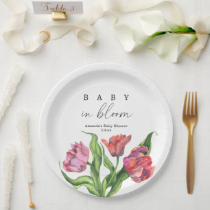 Watercolor red bouquet flowers - baby in bloom paper plate