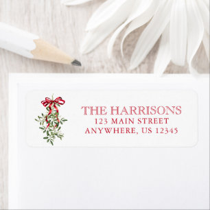 Watercolor Red Bow Mistletoe Christmas Address