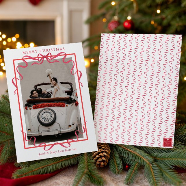 Watercolor Red Bow Photo Holiday Card (Creator Uploaded)