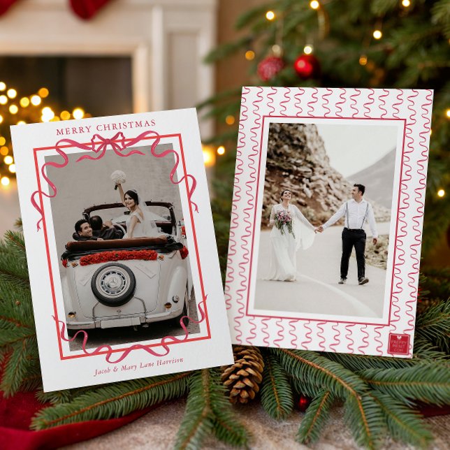 Watercolor Red Bow Photo Holiday Card (Creator Uploaded)