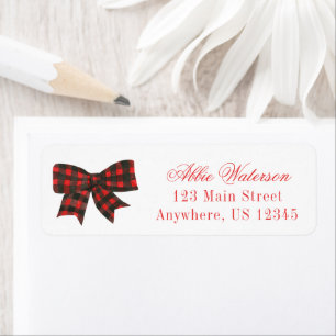 Watercolor Red Buffalo Plaid Bow Return Address
