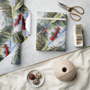  Watercolor Red Canoe Wilderness Boat Lake  Wrapping Paper