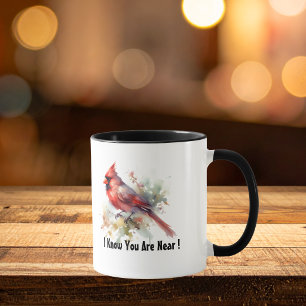 Watercolor Red Cardinal '' Are Near'' personalize Mug
