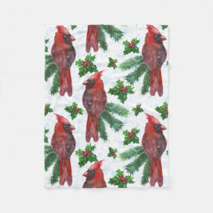 watercolor Red Cardinal Bird Fleece Blanket