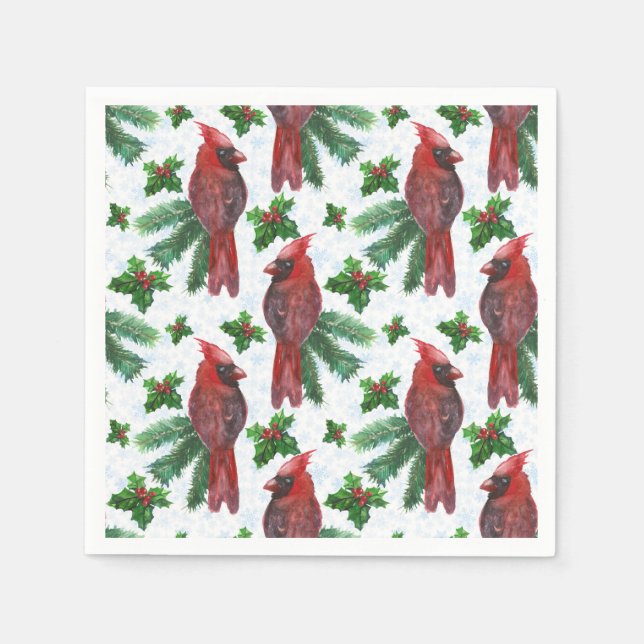 watercolor Red Cardinal Bird Napkin (Front)