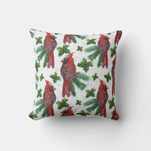 watercolor Red Cardinal Bird Throw Pillow