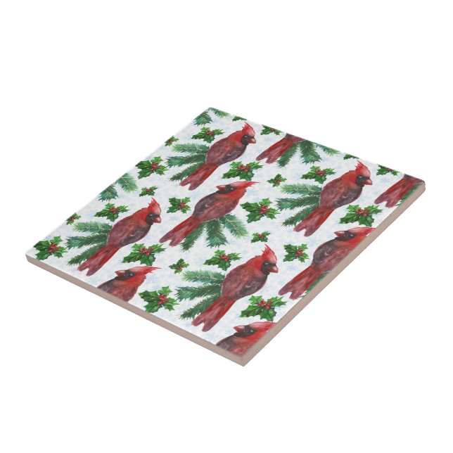 watercolor Red Cardinal Bird Tile (Side)