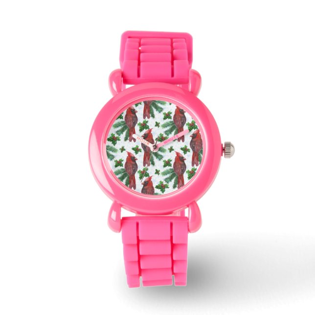 watercolor Red Cardinal Bird Watch (Front)
