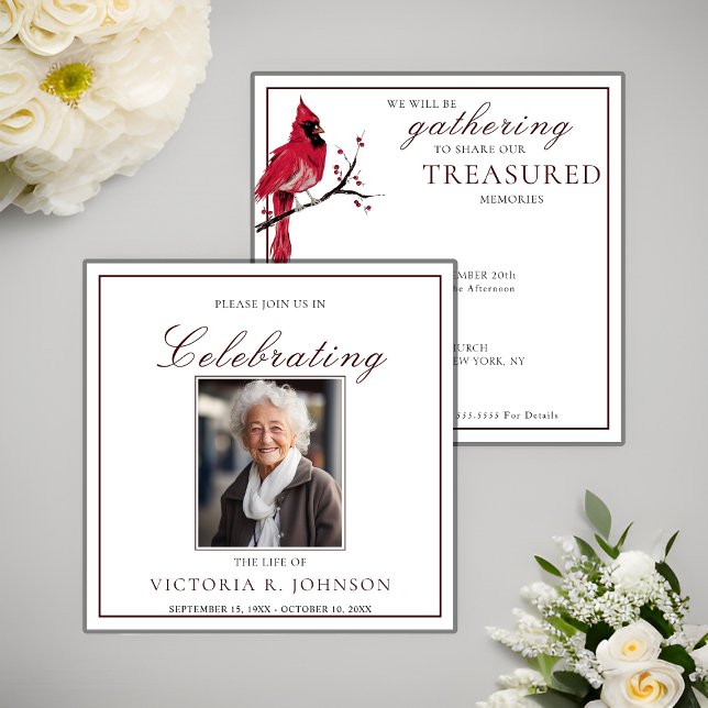 Watercolor Red Cardinal Celebration of Life Invitation (Creator Uploaded)