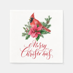 Watercolor Red Cardinal Christmas Holiday Napkin