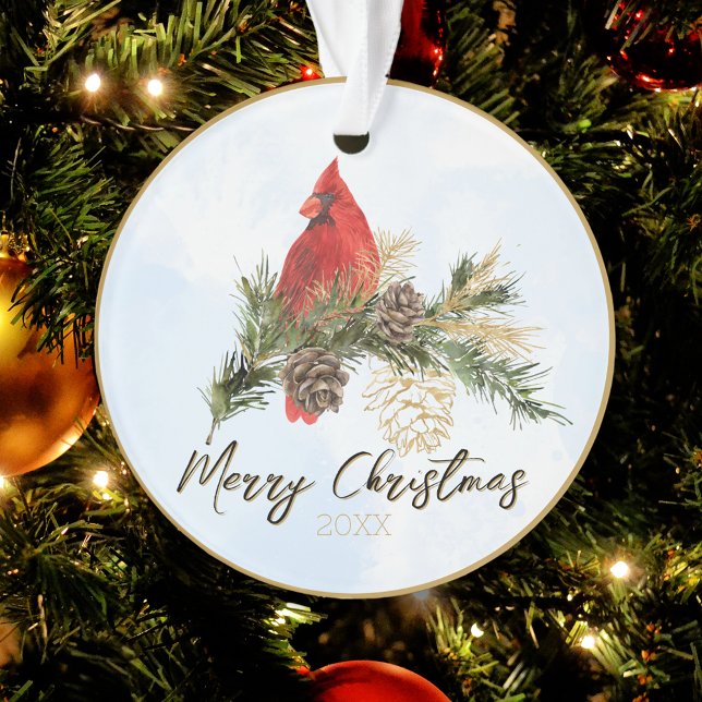 Watercolor Red Cardinal Merry Christmas Ornament (Watercolor Red Cardinal Merry Christmas Ornament
)