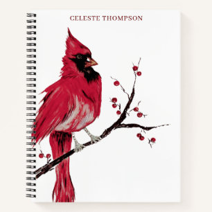 Watercolor Red Cardinal Personalize Notebook