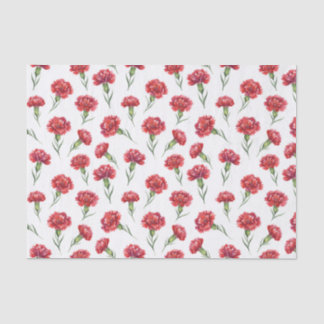Watercolor Red Carnation Flowers on White Tissue Paper