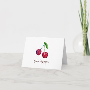 Watercolor Red Cherries Boho Hand-Drawn Note Card
