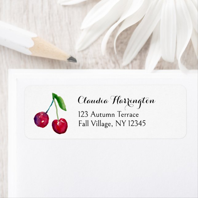 Watercolor Red Cherries Cute Coquette Address (Insitu)