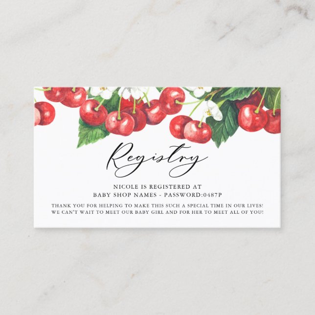 Watercolor Red Cherries Garland Registry Card (Front)