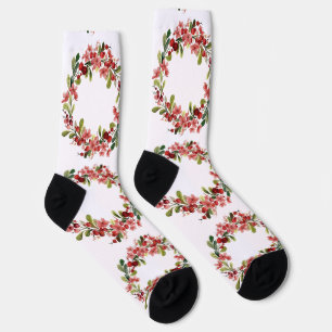 Watercolor Red Cherry Blossom Socks