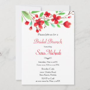 Watercolor Red Cherry Blossoms Bridal Brunch  Invitation